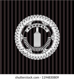 bottle icon inside silver shiny emblem