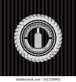 bottle icon inside silvery emblem or badge