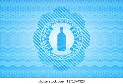 bottle icon inside sky blue water badge background.