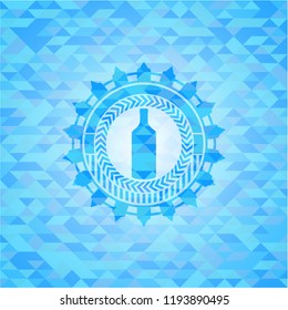 bottle icon inside sky blue emblem with mosaic ecological style background