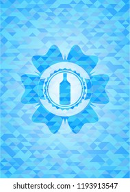 bottle icon inside sky blue emblem with triangle mosaic background