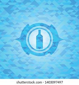 bottle icon inside sky blue emblem with mosaic ecological style background