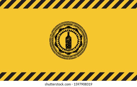 bottle icon inside warning sign, black grunge emblem. Vector Illustration. Detailed.
