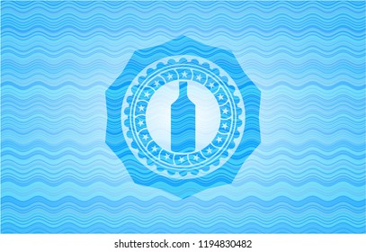 bottle icon inside water style emblem.