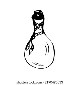 Bottle icon on a white background. A sketch of a bottle with a potion. Alcoholic beverages, a holiday. Vector illustration of an empty transparent glass bottle. Hand-drawn vector illustration. EPS 10