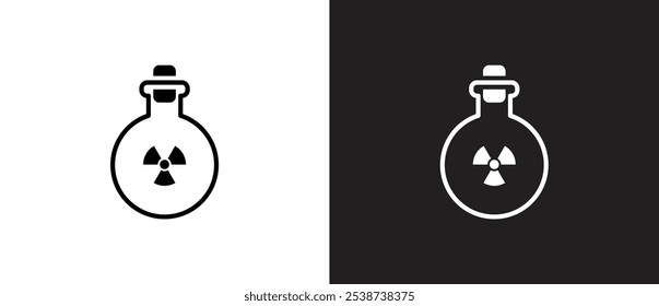 Ícone do frasco com conteúdo de radiação, Rótulo de Hazmat no frasco da embalagem. Símbolo da substância que causa radiação, garrafa química com ilustração de vetor de etiqueta de sinal de perigo em fundo preto e branco.