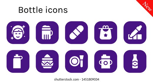 bottle icon set. 10 filled bottle icons.  Simple modern icons about  - Makeup, Beer, Pill, Bib, Eyedropper, Isotonic, Powder, Make up, Feeding bottle