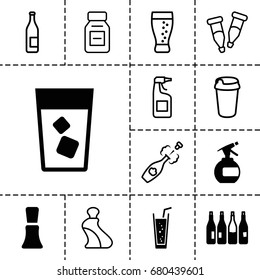 Bottle icon. set of 13 filled and outline bottle icons such as nail polish, drink, soda, cream tube, cleanser, medicine