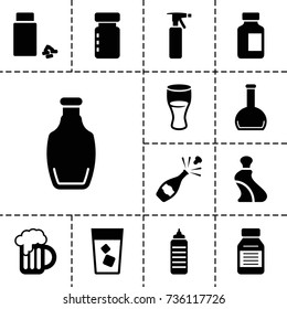 Bottle icon. set of 13 filled bottle icons such as cream tube, drink, medicine, beer mug