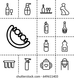 Bottle icon. set of 13 outline bottle icons such as oil, tank, baby bottle, baby toy, cream tube, cleanser