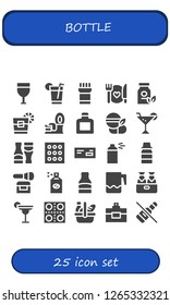  bottle icon set. 25 filled bottle icons. Simple modern icons about  - Champagne, Drink, Medicine, Food, Whiskey, Tin, Whisky, Cocktail, Sauces, Drugs, Spray, Syrup, Powder, Insecticide