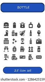  bottle icon set. 25 filled bottle icons. Simple modern icons about  - Food, Bottle, Bib, Whisky, Drop, Beer, Shampoo, Feeding bottle, Medicine, Clean, Fish food, Cosmetics, Champagne