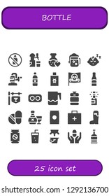  bottle icon set. 25 filled bottle icons. Simple modern icons about  - Aerosol, Beer, Love potion, Baby boy, Polisher, Wine bottle, Spray, Pirate, Bar, Drugs, Jar, Beer keg, Champagne