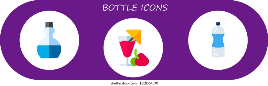 bottle icon set. 3 flat bottle icons.  Simple modern icons about  - potion, Cocktail, water