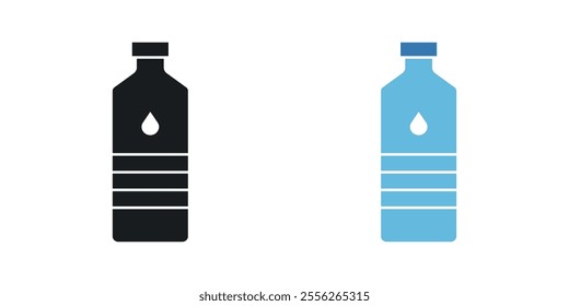 Bottle icon set in black and colored versions.