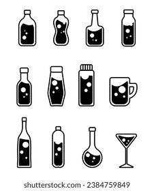 bottle icon set in flat design with water bubbles vector illustration 