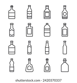 Bottle icon set isolated on white