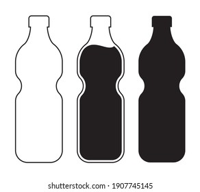 bottle icon set, simple black and white, vector illustration