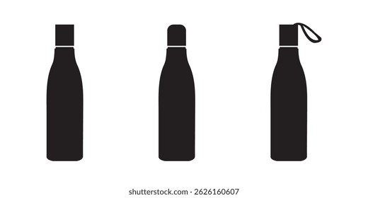 Bottle icon set. Bottle vector icon. Bottle icon with different style. Black and white color.