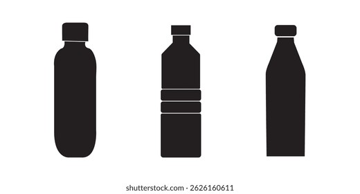 Bottle icon set. Bottle vector icon. Bottle icon with different style. Black and white color.