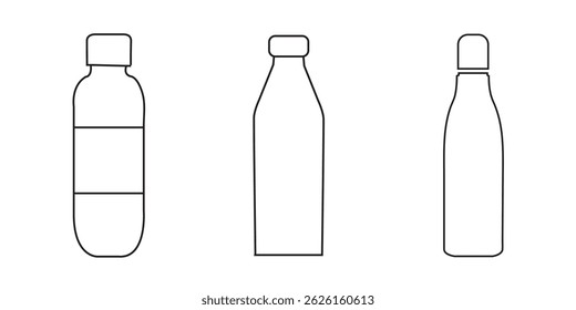 Bottle icon set. Bottle vector icon. Bottle icon with different style. Black and white color.