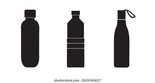 Bottle icon set. Bottle vector icon. Bottle icon with different style. Black and white color.