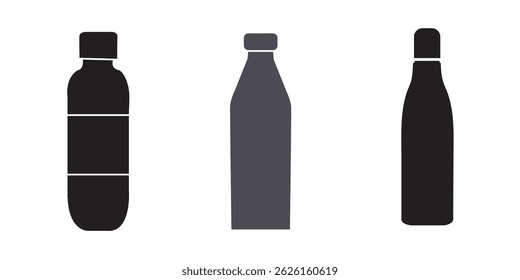 Bottle icon set. Bottle vector icon. Bottle icon with different style. Black and white color.