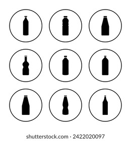 Flaschensymbol-Set-Vektorgrafik. Flaschenzeichen und -zeichen