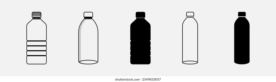 Bottle icon set, water bottle vector illustration, Plastic bottle icon set with different style. Outline bottle symbol, bottle-clipart design isolated. container outline icon.