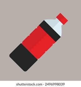 Bottle icon. Soda bottle. Plastic bottle with drink. Icon of cola. Red fizzy drink caffeine and sugar. Black cold soft water. Beverage in container with cap. Logo for cool kola. Market place.