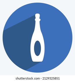 Bottle Icon in trendy long shadow style isolated on soft blue background