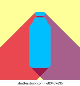 Bottle Icon. Vector. Deep sky blue icon with two flat violet and raspberry semitransparent shadows on canary background.