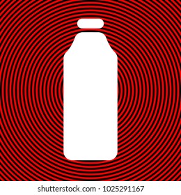 Bottle Icon. Vector. White icon on red and black radial pattern as background. Isolated.