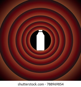 Bottle Icon. Vector. White icon on black circle in gradient rings.