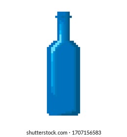 Bottle icon. Vertical view. Vector graphic illustration. Blue pixel art. Isolated object on a white background. Isolate.