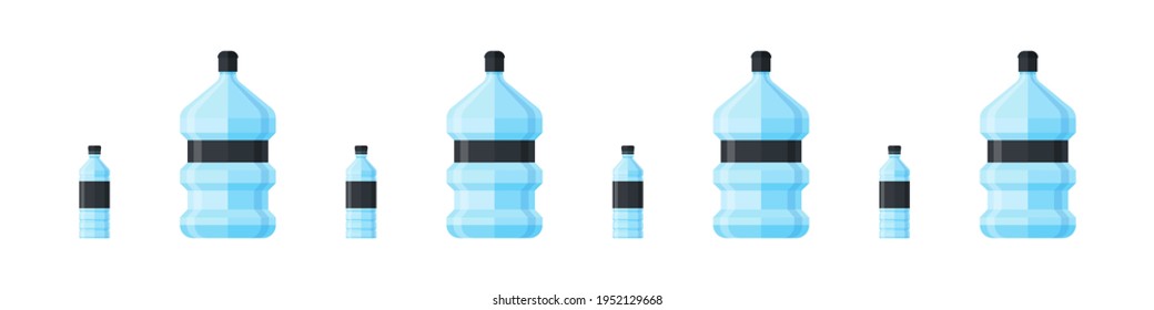 Bottle icons. Cartoon plastic bottles of water. Blank container for healthy liquid, natural wet, fresh aqua for drinking. Vector illustration