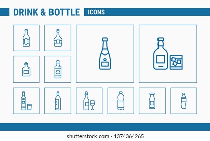 Bottle Icons - Outline vector set symbols of drink and alcohol for the site or interface