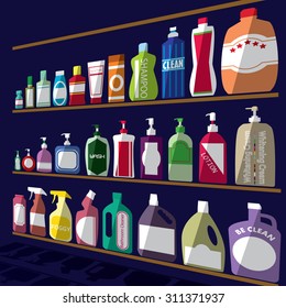 bottle icons posed stacked on rack. A light and shadow. In vector format.