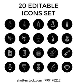 Bottle icons. set of 20 editable outline bottle icons such as nail polish, clean, cleanser, opened champagne, protein powder. best quality bottle elements in trendy style.