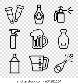 Bottle icons set. set of 9 bottle outline icons such as spray paint, maple syrup, pipette, beer mug, decanted