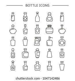 bottle icons set, line design