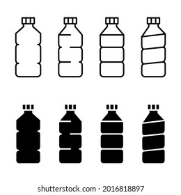 Bottle icons set. Outline and glyph icons of plastic bottles. Editable stroke. Vector