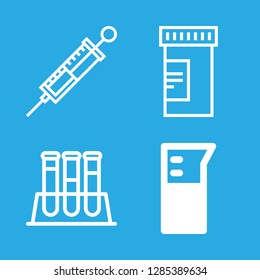 bottle icons set with three test tubes, cylinder and pills vector set