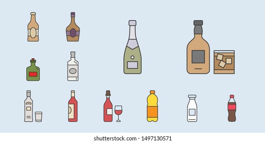 Bottle Icons set - Vector color symbols of drink and alcohol for the site or interface