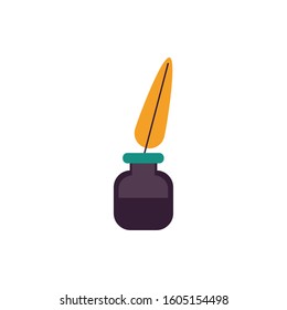 bottle ink with feather icon vector illustration design