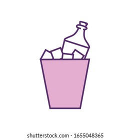 botellas dentro de la línea de hielo estilo relleno diseño ícono, bar de bebidas alcohólicas bebidas menú líquido sorpresa restaurante y tema de celebración Ilustración vectorial