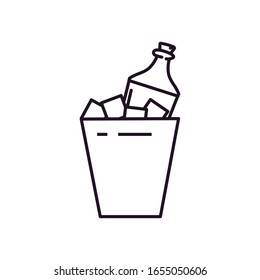 bottle inside ice bucket line style icon design, Alcohol drink bar beverage liquid menu surprise restaurant and celebration theme Vector illustration