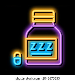 Bottle Insomnia Pills neon light sign vector. Glowing bright icon Bottle Insomnia Pills sign. transparent symbol illustration