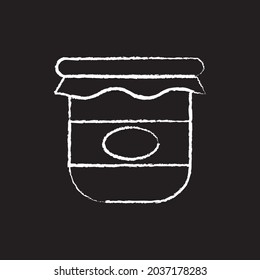 Bottle of jam line Icon design, white chalk. Draw a picture on the blackboard.