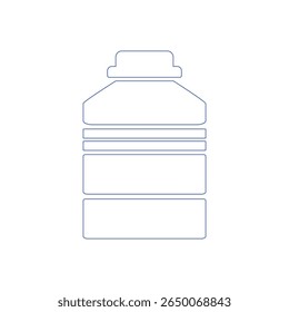 Bottle or jar icon. Plastic bottle or glass jar. Mineral water. Bottled beverage, cream, pills, powder, colon outline bottle symbol. Vector.